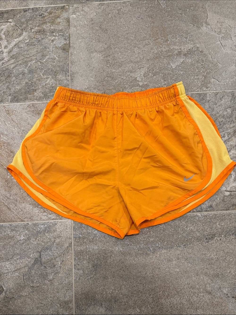 Nike Women’s Bright Orange Dri-Fit Shorts with Yellow Side Panels